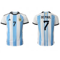 Koszulka piłkarska Argentyna Rodrigo de Paul #7 Strój Domowy MŚ 2022 tanio Krótki Rękaw